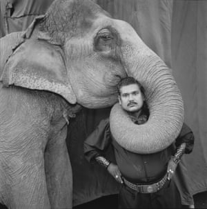 ‘This picture of the elephant and his trainer is one of my most well-known pictures from the Indian circus. It has a strong composition, with the trunk making a circle around the trainer. He had the elephant perform that for me (I think he was showing off)’