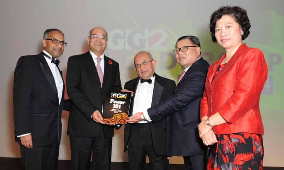 Christine Lee pictured with (from left to right) Shailesh Solanki, Keith Vaz, Ramniklal Solanki and Koon Wah Fung, at the GG2 Leadership awards 2014 in London