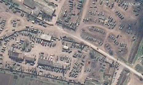 Armoured vehicles in Dzhankoi, Crimea, in April 2022, shown in a satellite image