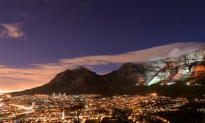 Table Mountain, Cape Town, lit orange and white