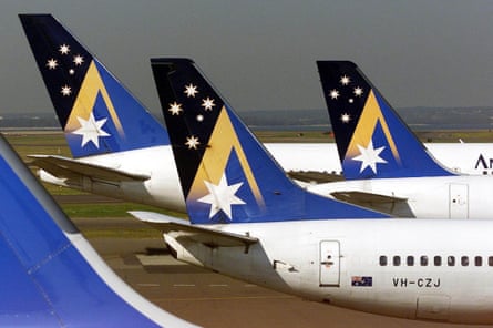 Ansett aircraft sit idle at Sydney airport after the airline was grounded in late 2001