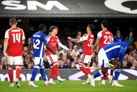 Arsenal's Max Dowman (third left) celebrates scoring their side's third goal of the game.
