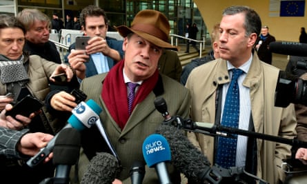 Nigel Farage speaks to journalists after a meeting with Barnier in Brussels.