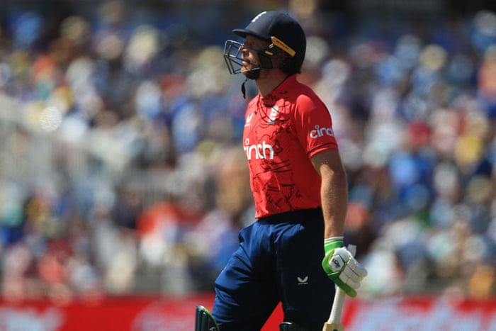 Buttler reacts as he walks back to the pavilion.