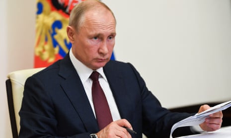 Vladimir Putin during a video conference on Tuesday.