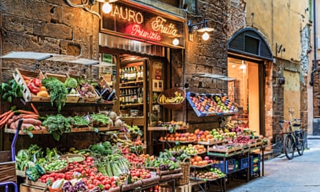Fruit and vegetables are displayed outside greengrocer, Mauro Tratta in Florence