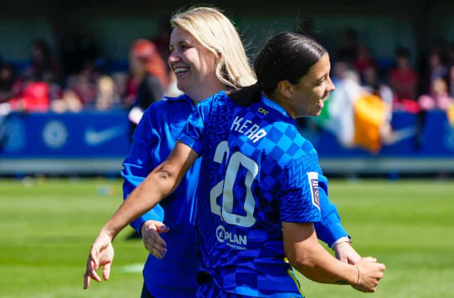 Sam Kerr enjoys last weekend’s WSL title win with Emma Hayes