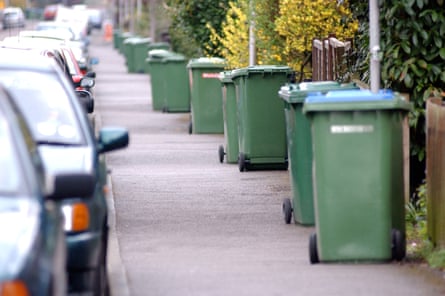 Recycling bins in residential street in London