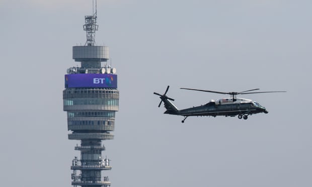 The Marine One helicopter carrying Donald Trump into London