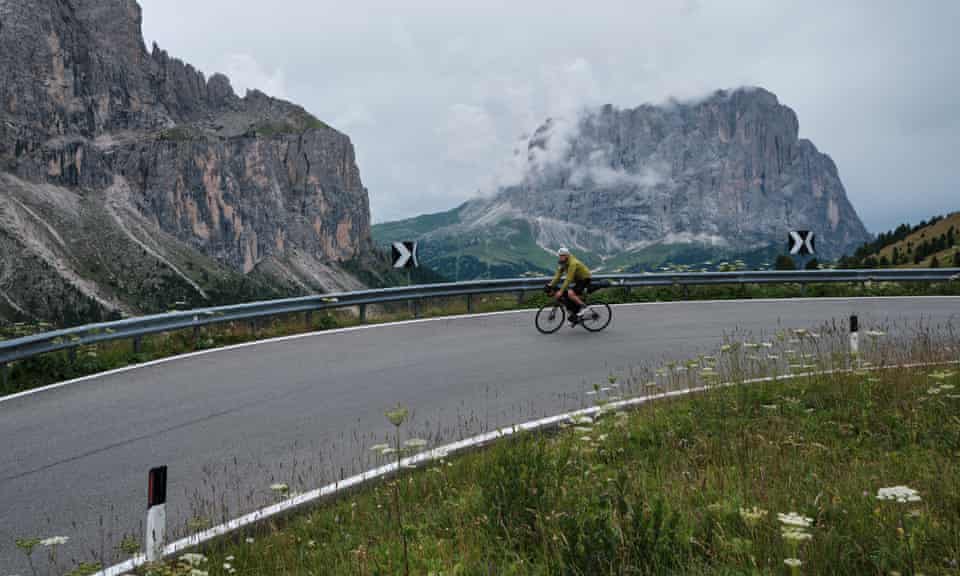 Descending Passo Gardena in the Dolomites of north-east Italy.