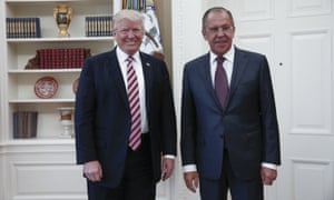 Donald Trump poses with Russian foreign minister Sergey Lavrov during their meeting at the White House on 10 May. 