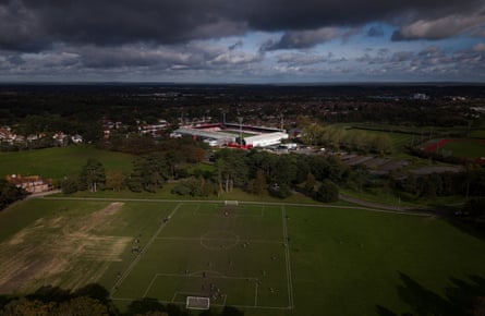 An aerial view of a local football match near Vitality Stadium.Nottingham.