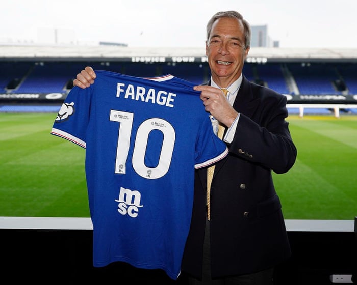 Ipswich chair apologises for causing fans ‘hurt and pain’ after Farage’s visit to club
