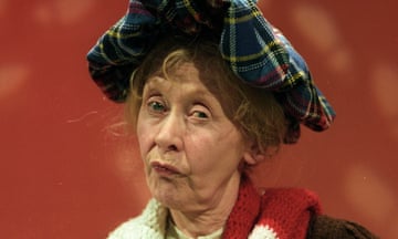 The actor Gudrun Ure wearing a tartan cap as Super Gran in ITV children's series