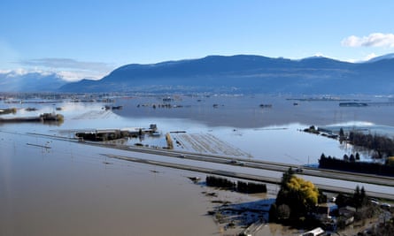 The Trans Canada highway, partially submerged by floodwater, in Abbottsford, British Columbia last year.