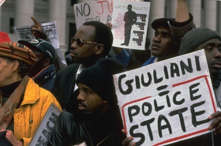 People protest the shooting of unarmed immigrant Amadou Diallo in 1999.