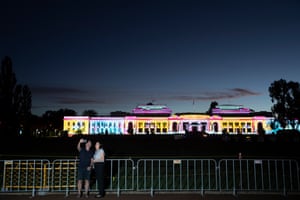 Enlighten Festival Canberra-26 February - 8 March Museum of Australian Democracy (Old Parliament House) MoAD’s 2021 Enlighten Illuminations bring together what visitors to the museum have said about democracy. Sunday 28th February 2021. Photograph by Mike Bowers. Guardian Australia