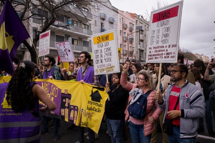 Protesters in Lisbon call for more measures to fight the housing crisis in the city.