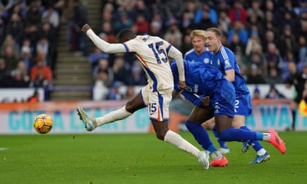 Nicolas Jackson strikes for Chelsea’s first goal.