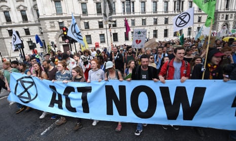 Extinction Rebellion climate change protesters demonstrating in Parliament Square in London on Tuesday