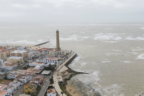 A lighthouse in a seaside town
