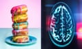 side-by-side images of a stack of doughnuts and a brain scan