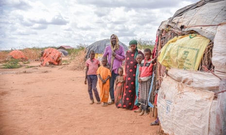 Somali farmer Borow Ali Khamis, 50, with his family at the Dagahaley refugee camp in Kenya.