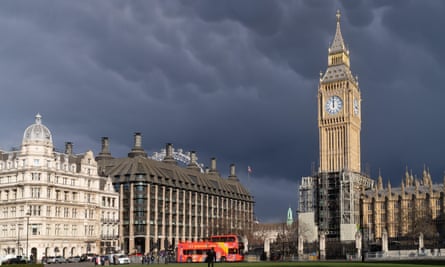Big Ben towers above MPs offices, Portcullis House, Westminster