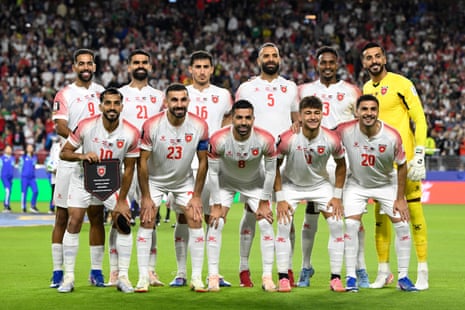 Jordan starting eleven pose before the World Cup Group J soccer match between Austria and Jordan