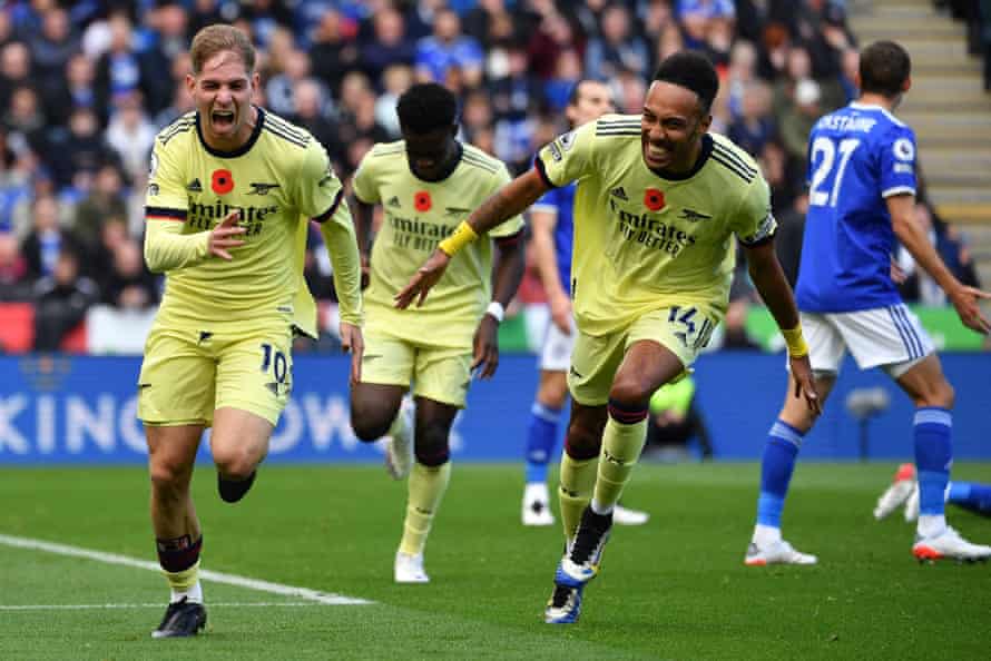 Arsenal’s Emile Smith Rowe (left) celebrates after putting his side 2-0 up