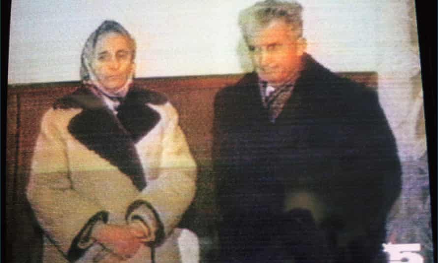 The Ceaucescus face TV cameras on 25 December 1989 in Bucharest during their trial. They were executed by firing squad straight after being found guilty.