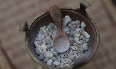 A bowl of frankincense resin.