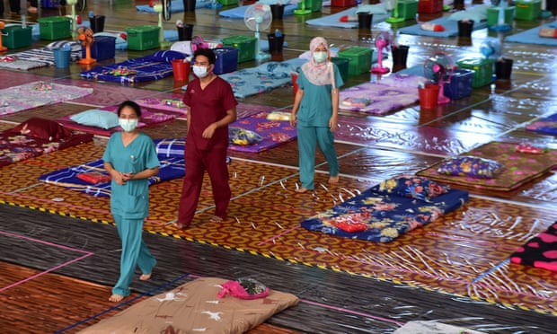 The gymnasium of Narathiwat Rajanagarindra University is converted into a field hospital facility for Covid-19 patients in Thailand’s southern province of Narathiwat amid an increase in cases.