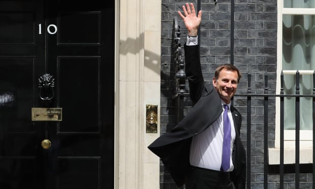 A jubilant-looking Jeremy Hunt outside No 10.