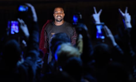 Kanye West performs during his concert in central Yerevan, the capital of Armenia, early on Monday.