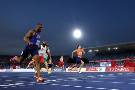 Matt Hudson-Smith crosses the line to win gold