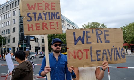 British immigrants to Germany protest against Brexit in Berlin.