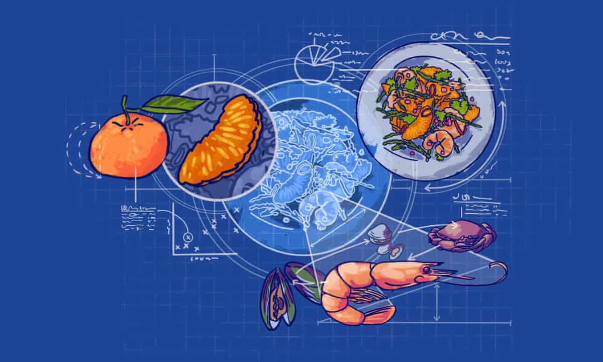Illustration of recipe ingredients overlaying a data blueprint