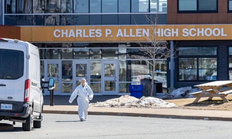 Forensics work on the scene at Charles P Allen high school in Halifax, Nova Scotia.