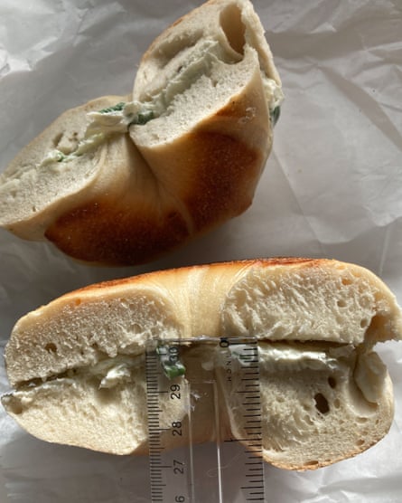 Olde Brooklyn Bagel Shoppe with 1/4 inches of cream cheese.