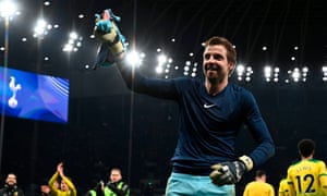 FBL-ENG-FA CUP-TOTTENHAM-NORWICH<br>Norwich City's Dutch goalkeeper Tim Krul celebrates with his teammates after winning the English FA Cup fifth round football match between Tottenham Hotspur and Norwich City at Tottenham Hotspur Stadium in London, on Match 4, 2020. (Photo by Glyn KIRK / AFP) / RESTRICTED TO EDITORIAL USE. No use with unauthorized audio, video, data, fixture lists, club/league logos or 'live' services. Online in-match use limited to 120 images. An additional 40 images may be used in extra time. No video emulation. Social media in-match use limited to 120 images. An additional 40 images may be used in extra time. No use in betting publications, games or single club/league/player publications. /  (Photo by GLYN KIRK/AFP via Getty Images)