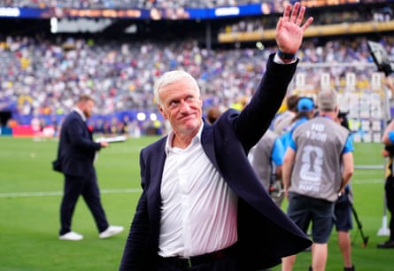 Didier Deschamps, head coach of France, celebrates the victory and greets the supporters after beatinggg Sweden