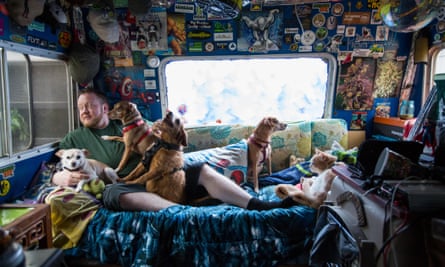 Ryan Mikesell lives with his pets in an RV parked in Hillsboro, Oregon