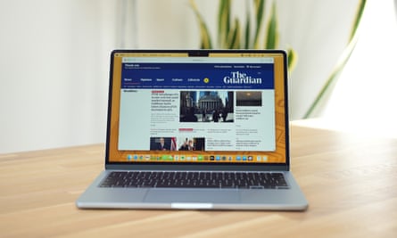 The Guardian website showing in the Safari browser of an M4 MacBook Air.