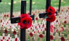 Thousands of poppy crosses at the Field of Remembrance at Westminster Abbey in London.