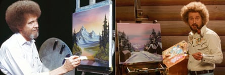 TV painter Bob Ross, left; and Owen Wilson in the film comedy Paint