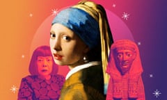 Yayoi Kusama, Vermeer's Girl with a Pearl Earring and a gilded mummy of ancient Egypt.