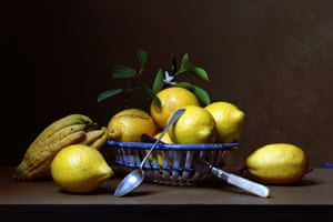 Early American, Lemons, 2007Sharon Core creates meticulously crafted photographs that blur the line between reality and illusion. By recreating historic still lifes and iconic artworks, often growing her own fruits and flowers or sourcing antique objects, Core explores authenticity, artifice, and photography’s relationship to painting. Her series Early American (2007–2010) reimagines 19th-century still lifes inspired by Raphaelle Peale, using carefully cultivated produce and period glassware to evoke a time before photography. Core’s work questions cultural memory and the constructed nature of images. She lives and works in Esopus, New York.