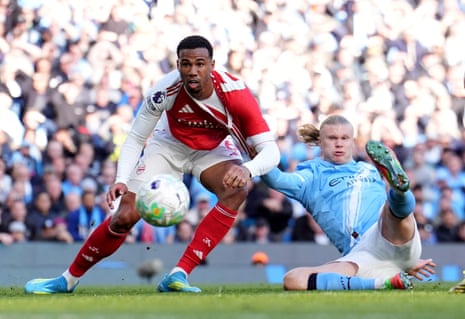 Manchester City’s Erling Haaland scores their side’s second goal.