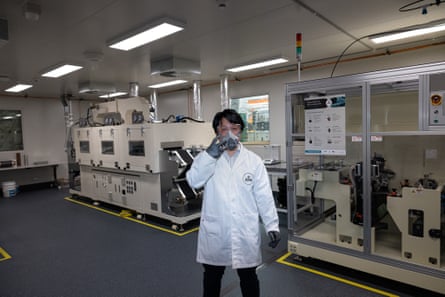 Dr Tim Khoo in the dry room at Deakin University’s Battery Research and Innovation Hub